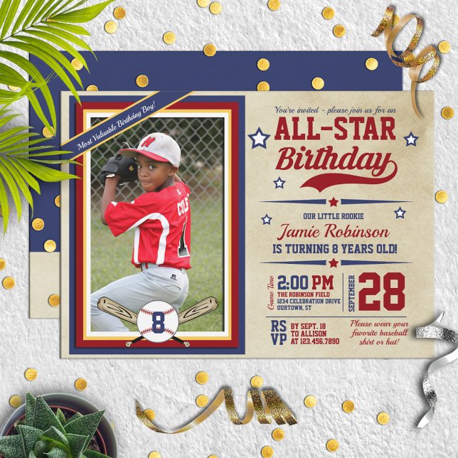 Baseball All-Star Photo Birthday Party Invitations (Creator Uploaded)