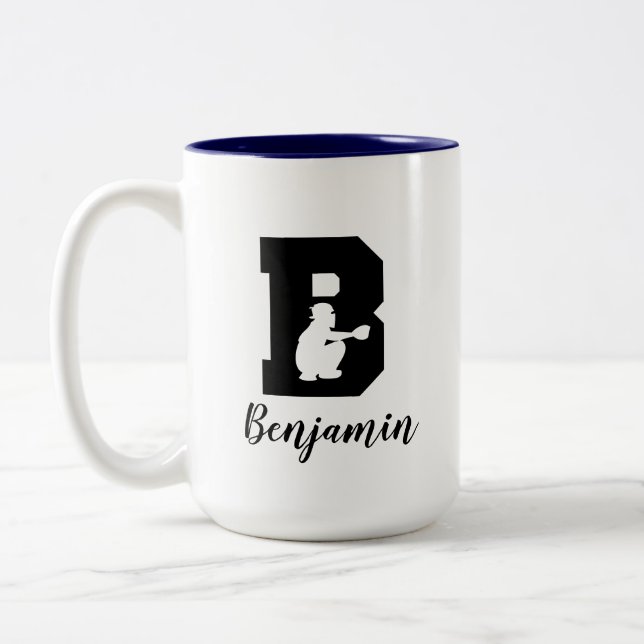 Baseball Alphabet B Personalised Monogrammed Name  Two-Tone Coffee Mug (Left)