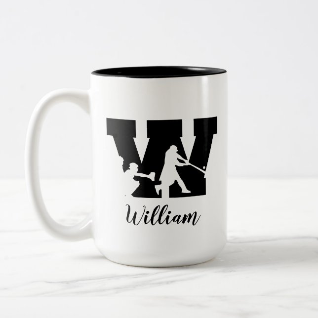 Baseball Alphabet W Personalised Monogrammed Name Two-Tone Coffee Mug (Left)
