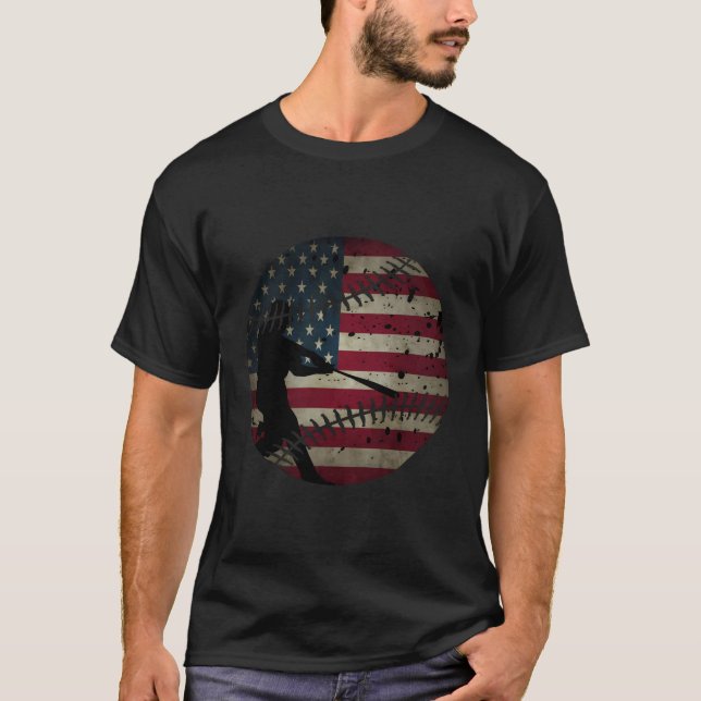 Baseball America Flag July Of 4Th T-Shirt (Front)
