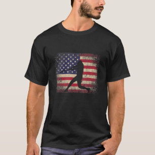 Baseball American Flag 4th Of July Boys Men Retro T-Shirt
