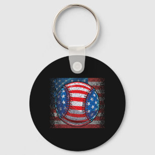 Baseball American Flag 4th of July Independence Key Ring