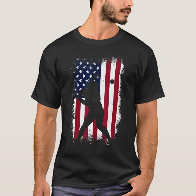 Baseball American Flag   Baseball Fans   Men Vinta T-Shirt (Front)