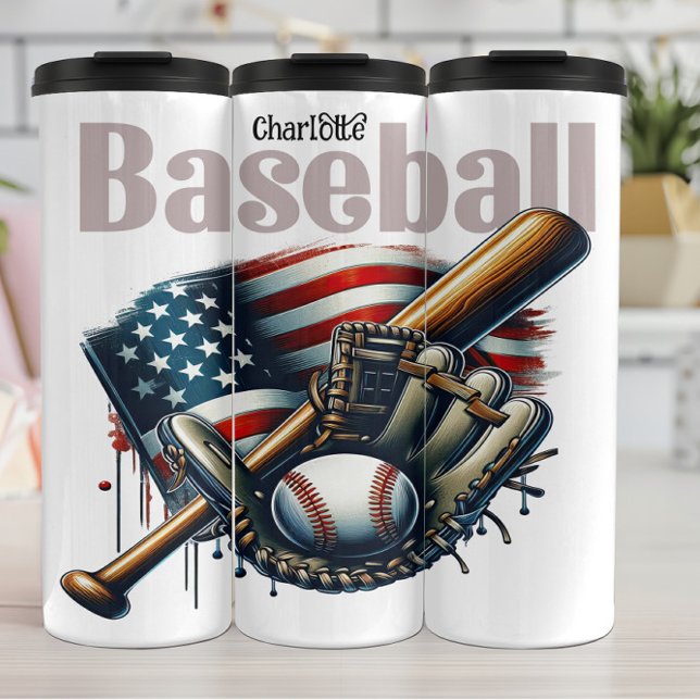 Baseball: American Flag, Bat, Glove Thermal Tumbler (Creator Uploaded)