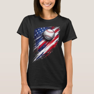 Baseball american flag boys girls men women fans T-Shirt