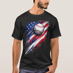 Baseball american flag boys girls men women fans T-Shirt