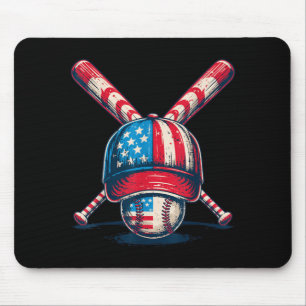 Baseball American Flag Cap Bat Sports 4th of July Mouse Pad