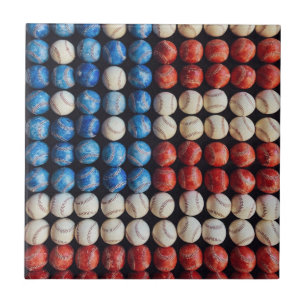 Baseball American Flag Ceramic Tile