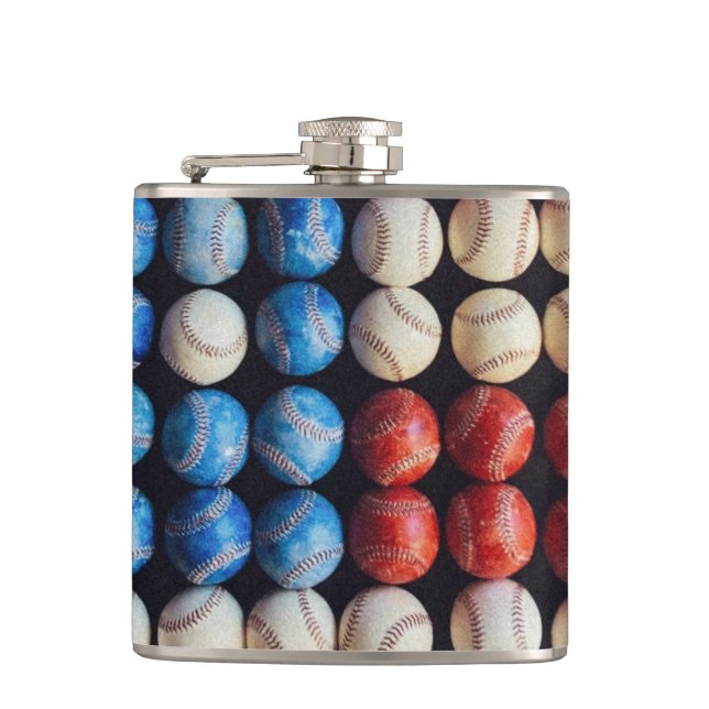 Baseball American Flag Hip Flask (Front)