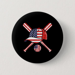 Baseball American Flag Lax Cap Bat Sports 4th of 6 Cm Round Badge