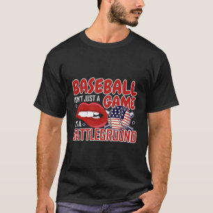 Baseball American Flag Lip Bite Funny Quote Patrio T-Shirt