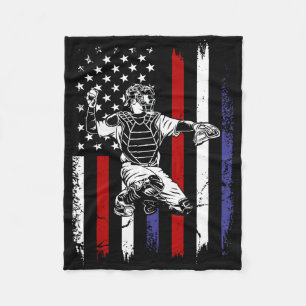 Baseball American Flag Patriotic Catcher 4th Of Ju Fleece Blanket