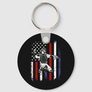 Baseball American Flag Patriotic Catcher 4th Of Ju Key Ring