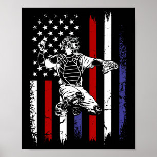 Baseball American Flag Patriotic Catcher 4th Of Ju Poster