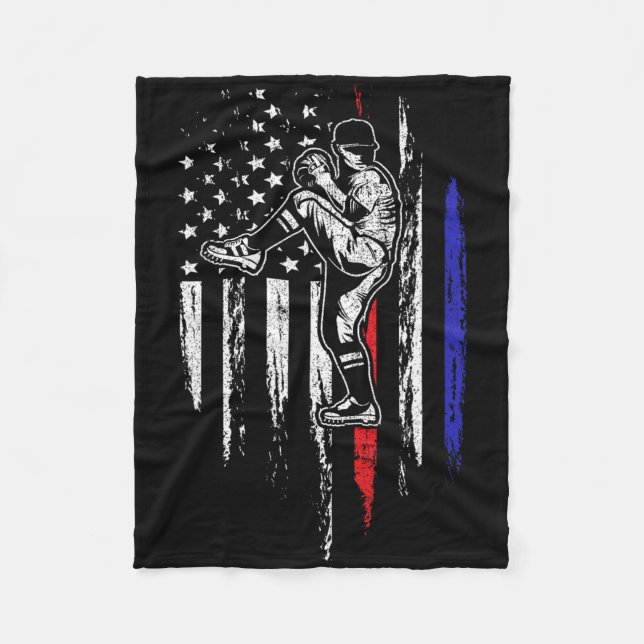 Baseball American Flag Pitcher Usa Pitching 4th Of Fleece Blanket (Front)