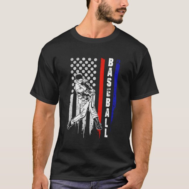 Baseball American Flag Pitcher Usa Pitching 4Th Of T-Shirt (Front)