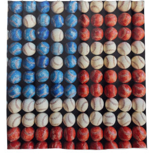 Baseball American Flag Shower Curtain