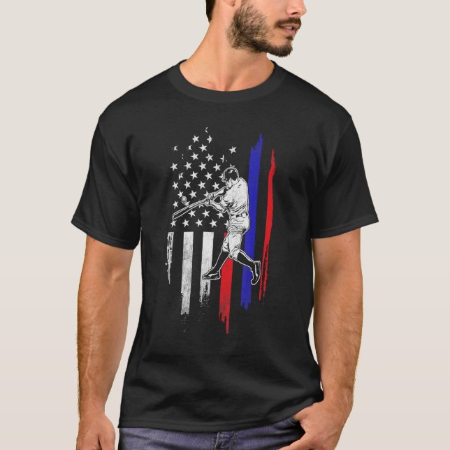 Baseball American Flag USA 4th Of July T-Shirt (Front)