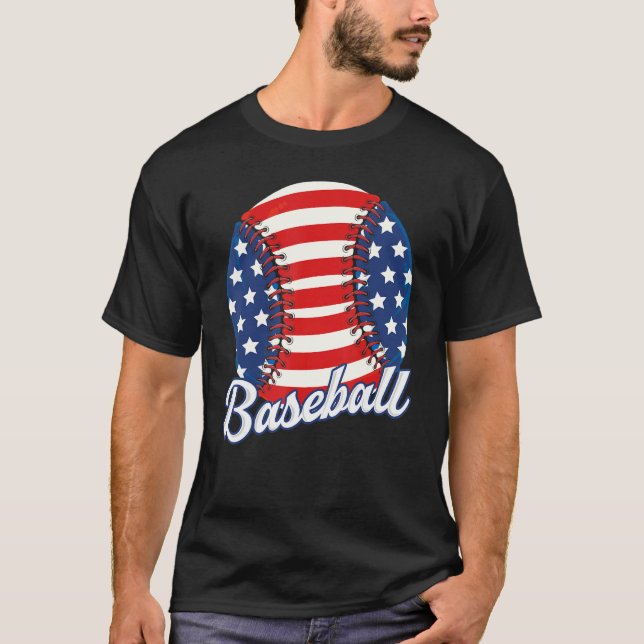 Baseball American USA flag Patriotic Retro Basebal T-Shirt (Front)
