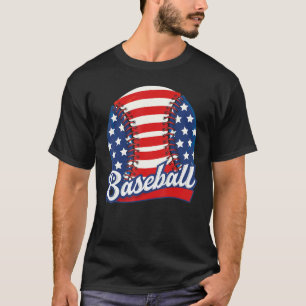 Baseball American USA flag Patriotic Retro Basebal T-Shirt