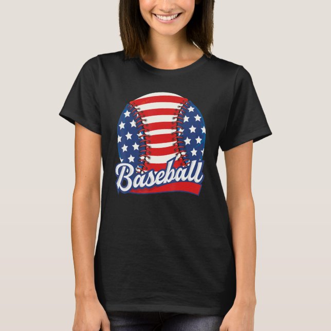 Baseball American USA flag Patriotic Retro Basebal T-Shirt (Front)