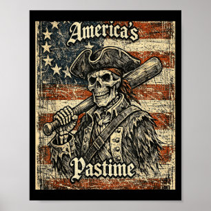 Baseball Americas Pastime American Flag Patriotic Poster