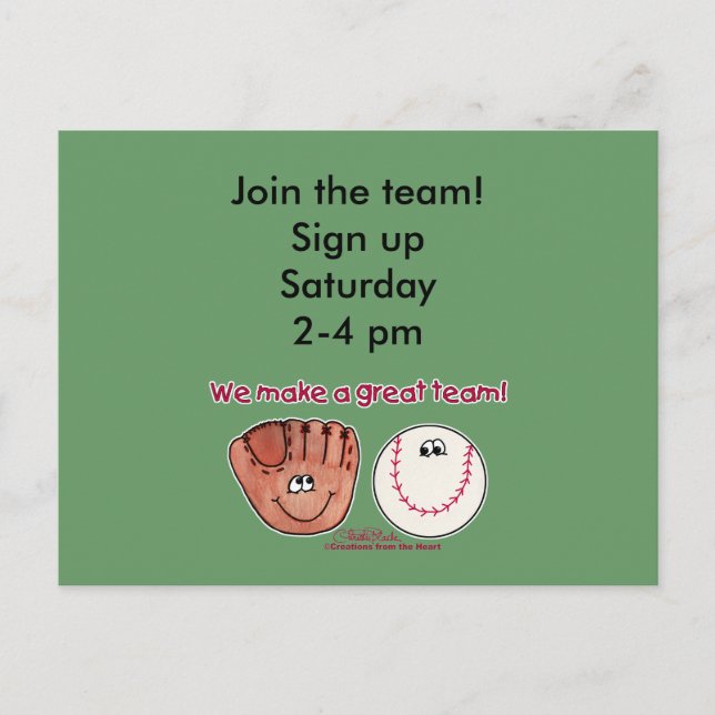 Baseball and Baseball Glove Team Postcard (Front)