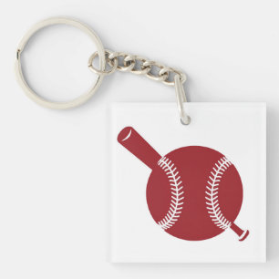 Baseball and Bat Icon Key Ring