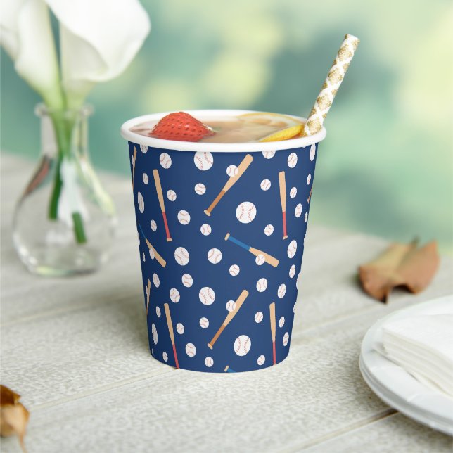 Baseball and Bat Sports Pattern Birthday Party Paper Cups (Insitu)