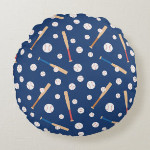 Baseball and Bat Sports Pattern Round Cushion