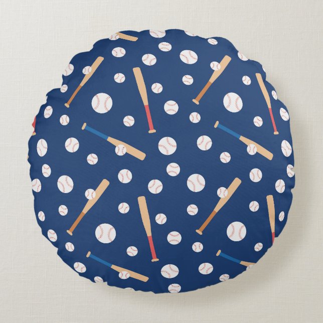 Baseball and Bat Sports Pattern Round Cushion (Front)