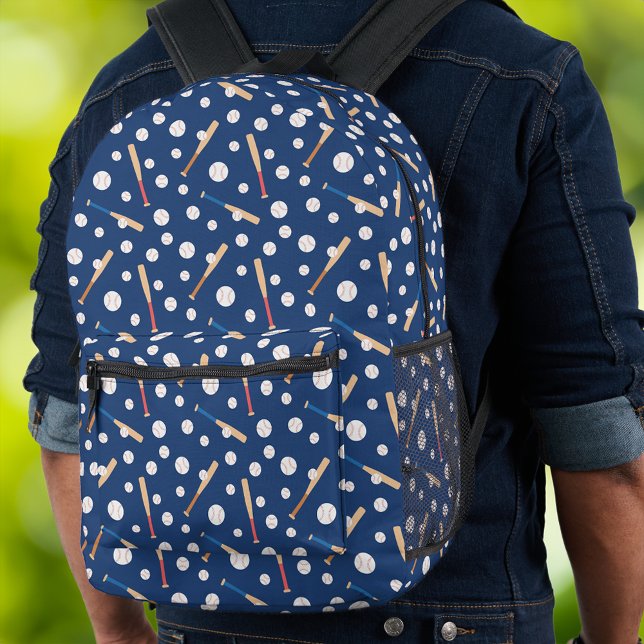 Baseball and Bat Sports Pattern School Printed Backpack (Creator Uploaded)
