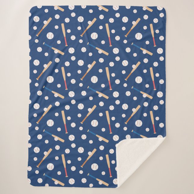 Baseball and Bat Sports Pattern Sherpa Blanket (Front)