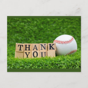 Baseball and bat with Thank. you word on green Postcard