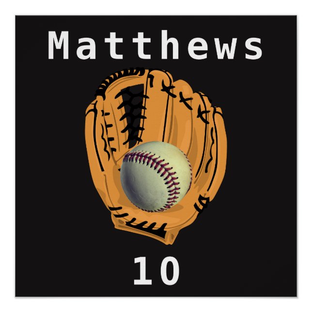 Baseball and Glove Mitt Name Number Poster (Front)