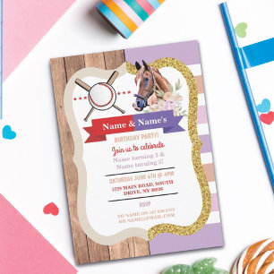 Baseball and Horse Joint Boy Girl Birthday Invites