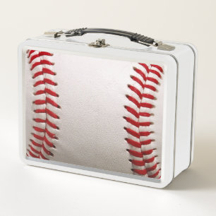Baseball and Softball Red Stitching Metal Lunch Box
