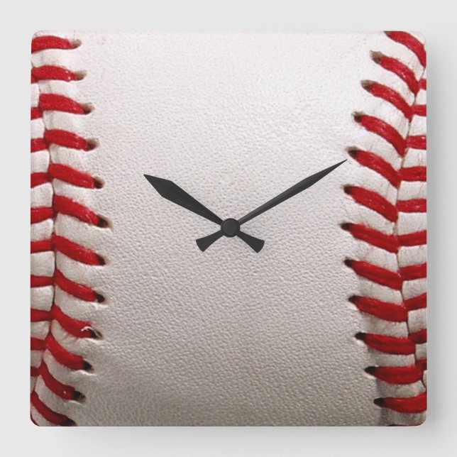 Baseball and Softball Red Stitching Square Wall Clock (Front)