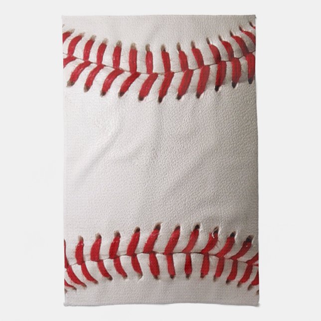 Baseball and Softball Red Stitching Tea Towel (Vertical)