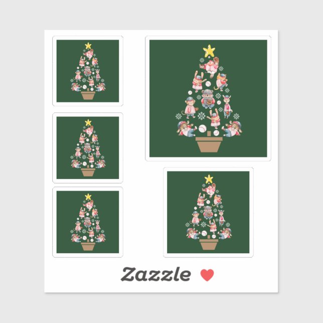 Baseball Animals Christmas Tree Sticker (Sheet)