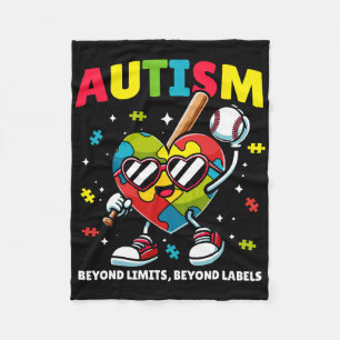 Baseball Autism Awareness Colourful Puzzle Heart F Fleece Blanket