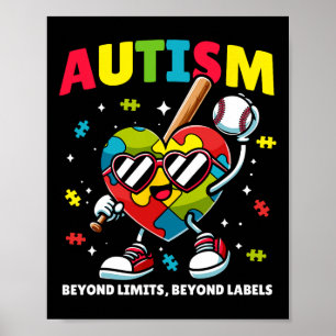 Baseball Autism Awareness Colourful Puzzle Heart F Poster