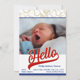 Baseball Baby Birth Announcement With Photo