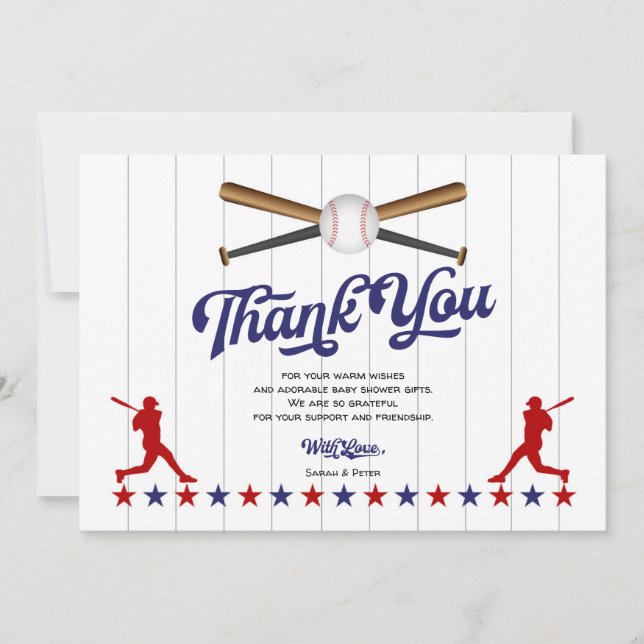 Baseball, Baby Boy Shower Thank You Card (Front)