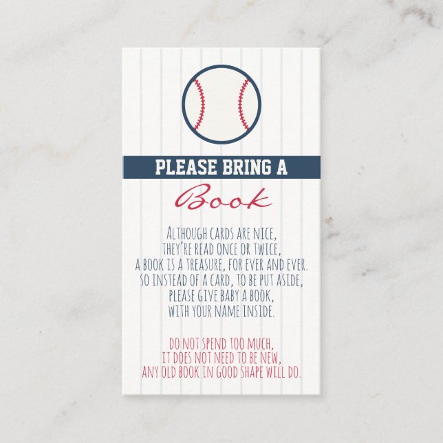 Baseball Baby Shower Bring a Book Card (Front)