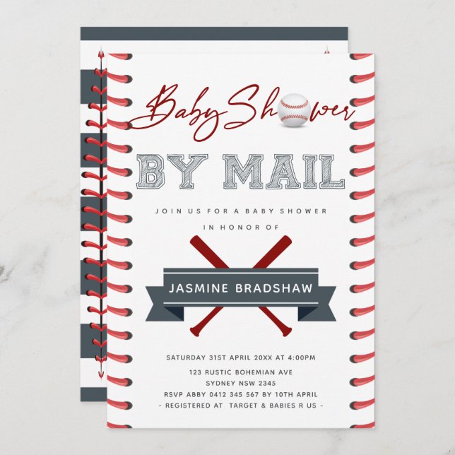 Baseball Baby Shower By Mail Invitation (Front/Back)