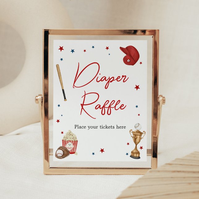 Baseball Baby Shower Diaper Raffle Poster (Oh Boy Little Slugger Baby Shower Diaper Raffle Sign)