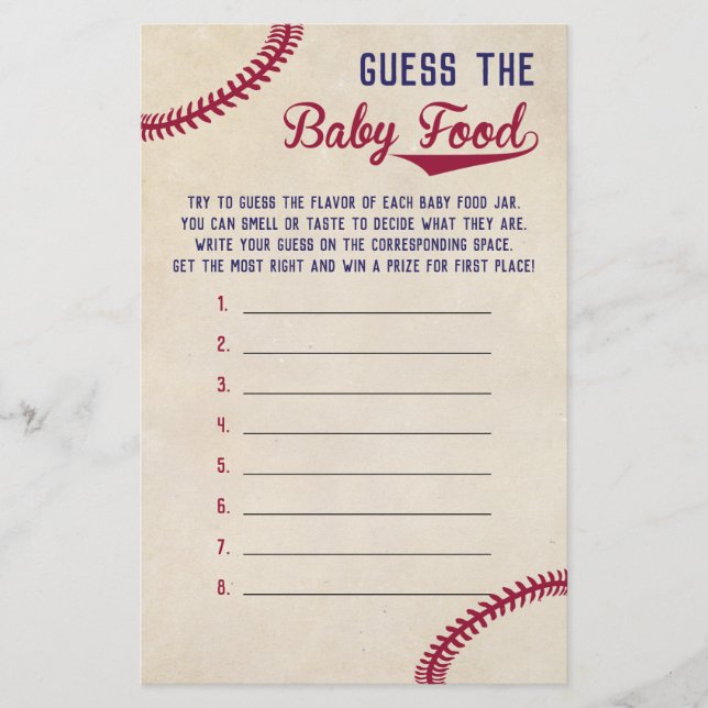 Baseball Baby Shower Guess the Baby Food Game Flyer (Front)