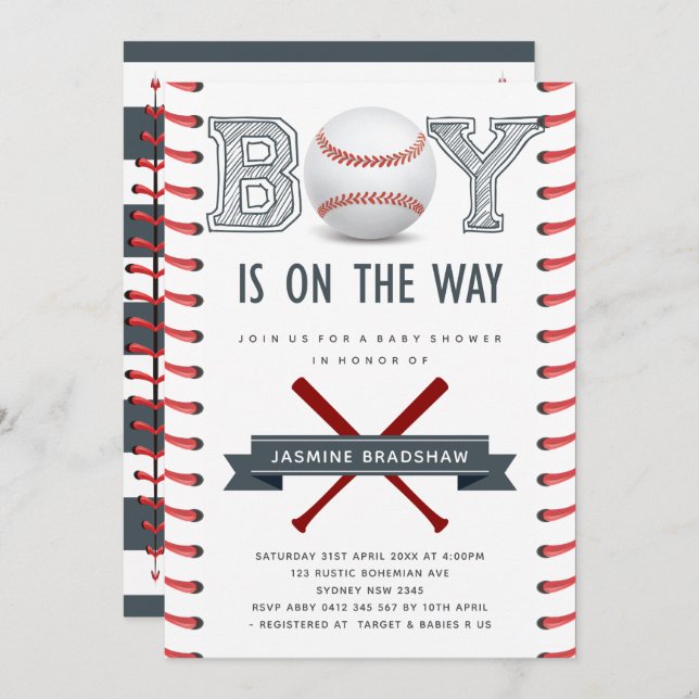 Baseball Baby Shower Invitation (Front/Back)