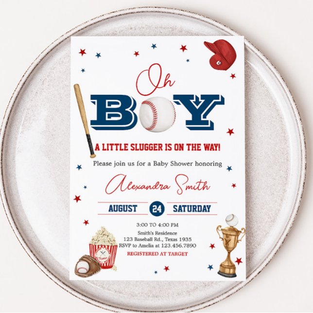 Baseball Baby Shower  Invitation (Oh Boy Little Slugger Baby Shower Invitation)